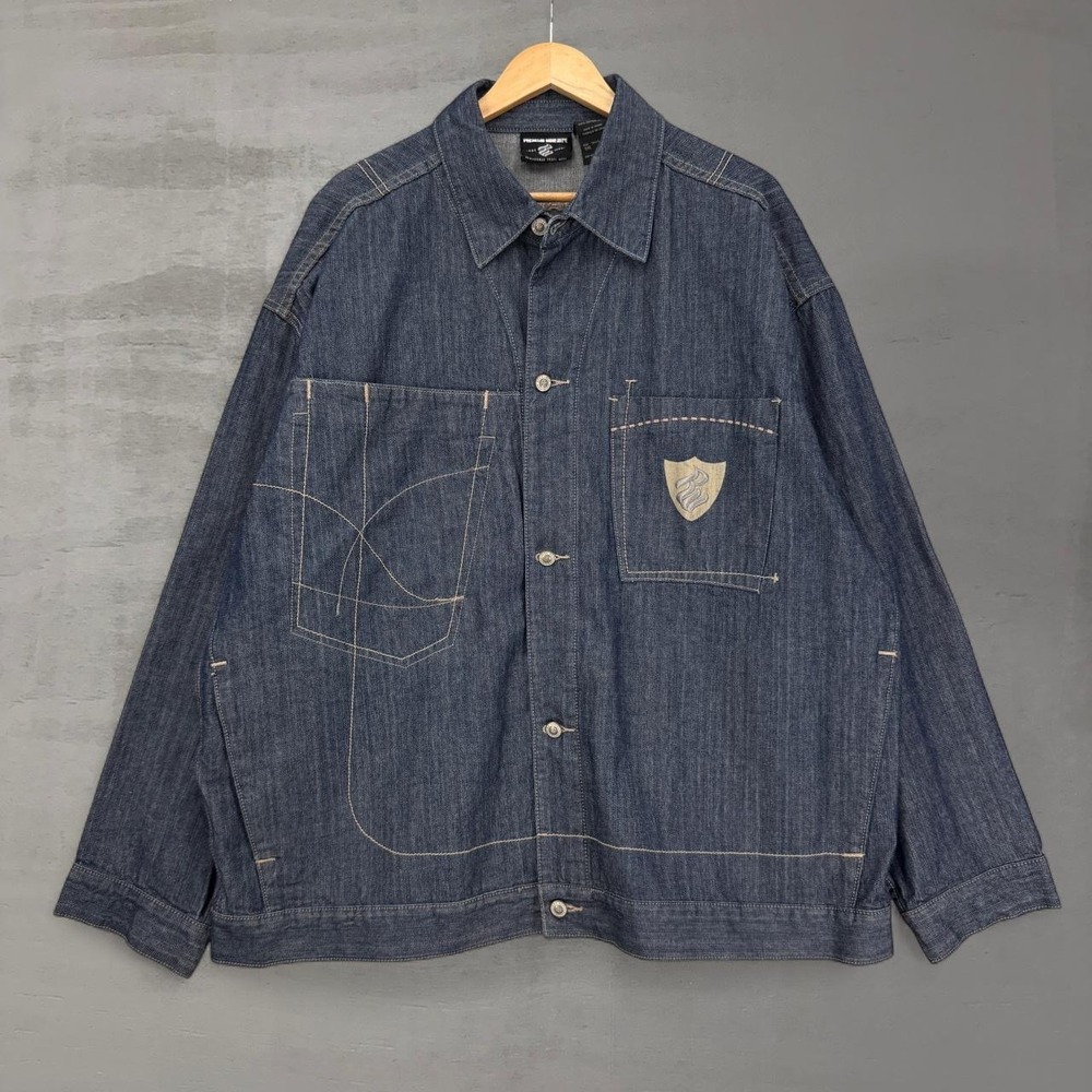 Vintage Rocawear Y2K Denim Jacket Blue Oversized Embroidered Logo 3XL‎